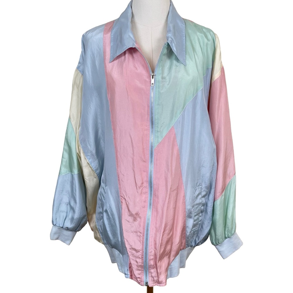 Vintage Blair Silk Patchwork Bomber Jacket Women 3XL Multi Pastel Colorblock